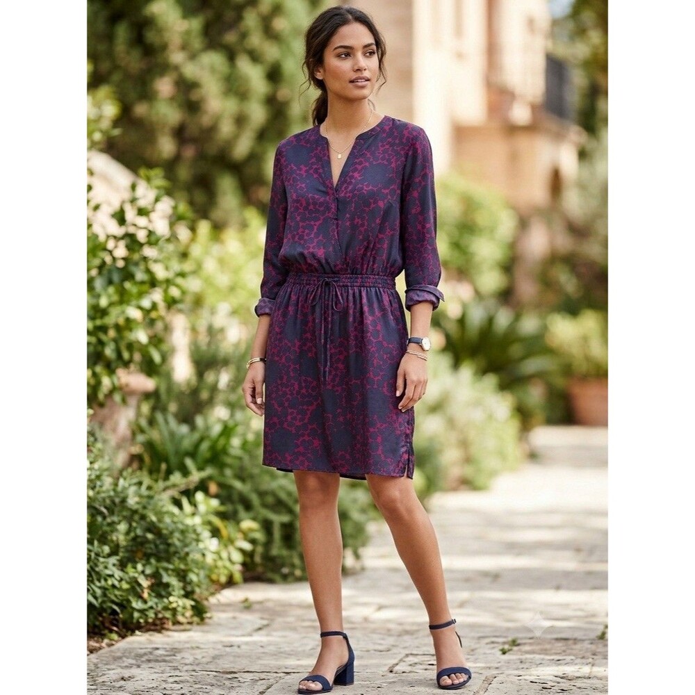 Gap Blouson Dress Womens XXL Maroon Floral Cinch Tie Waist Whimsigoth Academia